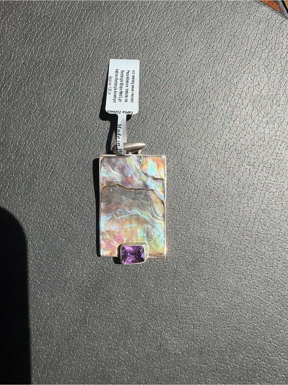 Marta Howell Haliotis Iris Abalone Rectangle Pendant with Amethyst